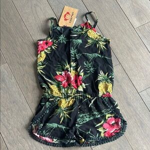 Appaman Kids Girls Black Sleeveless Pineapple Drawstring Novia Romper Size 5